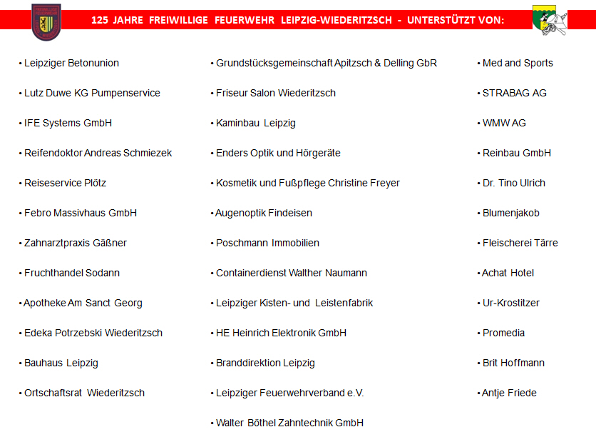 125 FF Wiederitzsch Liste aller Sponsoren